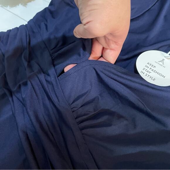 NWT Navy Blue V Neck Short Sleeve Long Modest Maxi Dress Women’s Size Medium - Picture 6 of 8